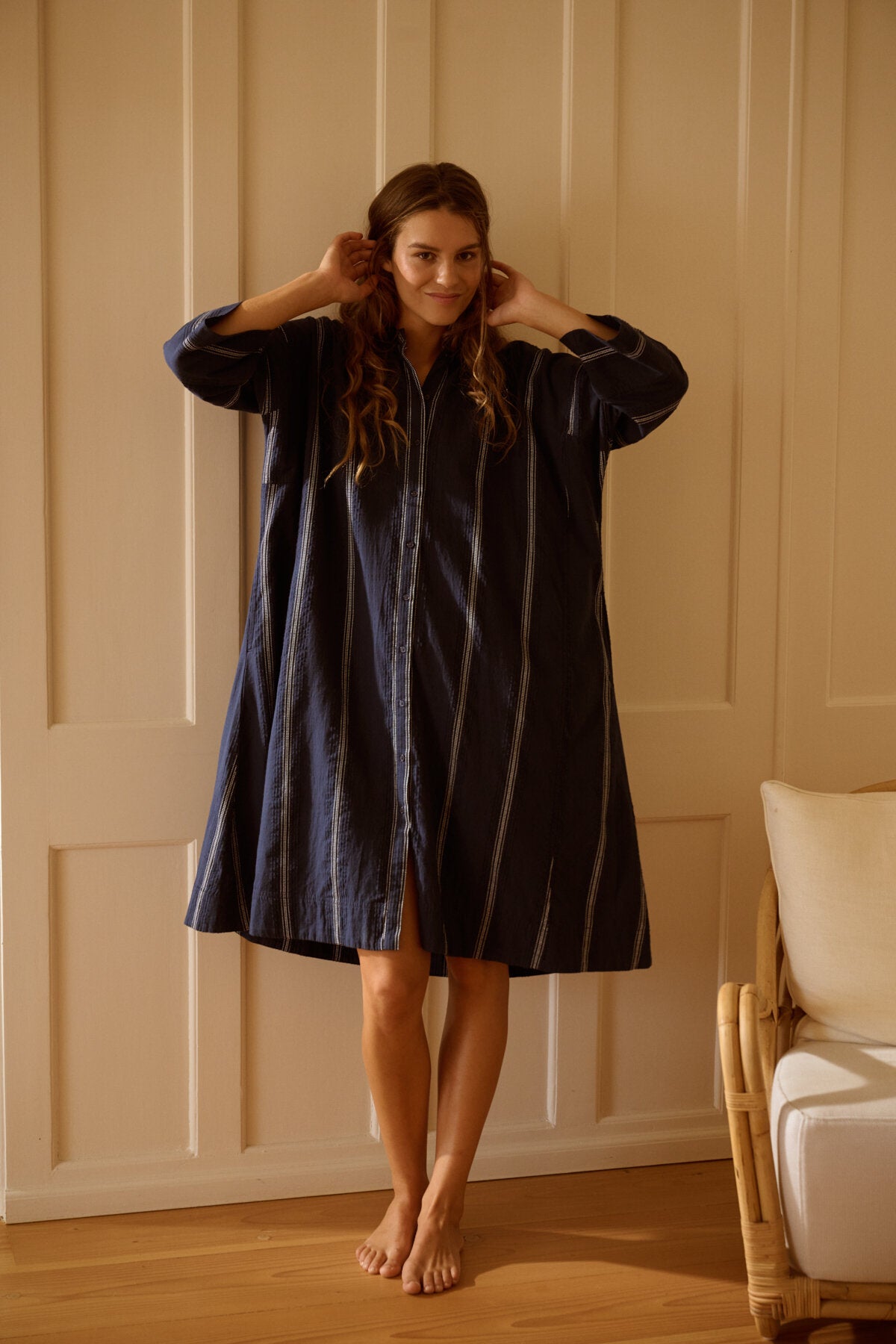 Lively Stripe skjortekjole - Dark navy/White